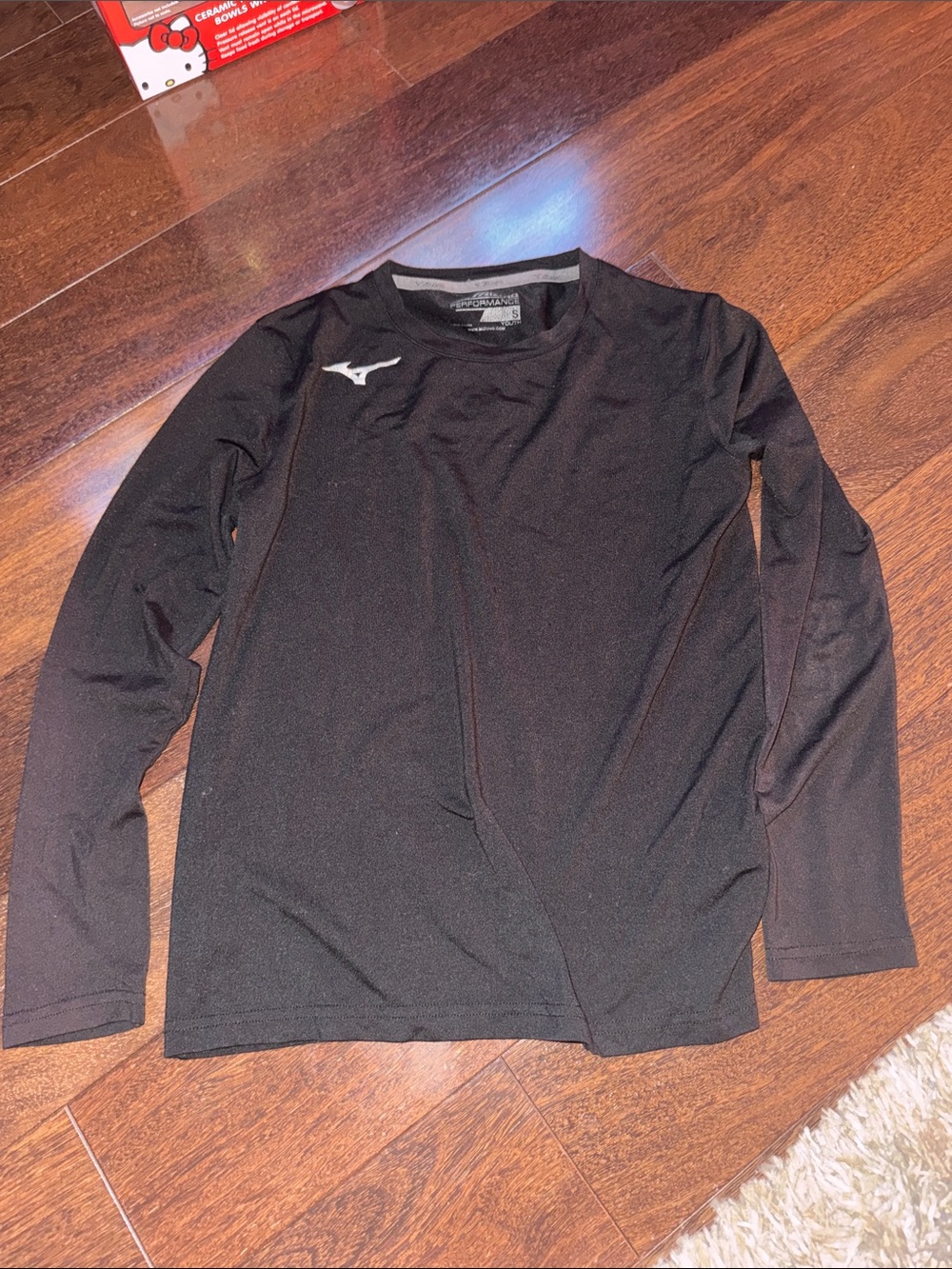 Mizuno Black Long-Sleeve Crew with White Logo